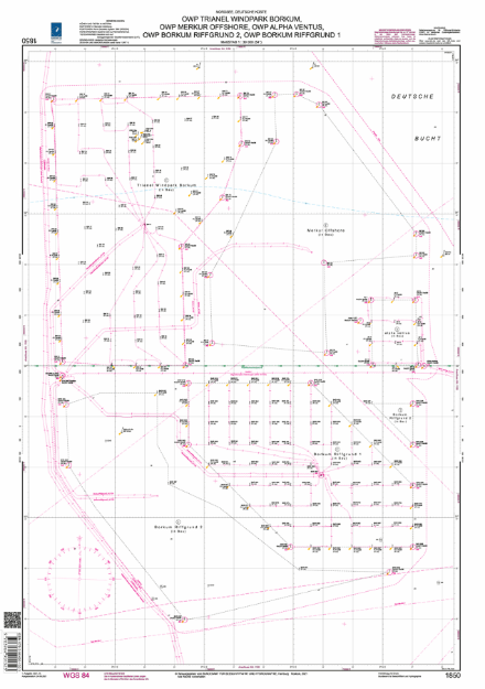 Duitse kaart 1850 - OWP Trianel Windpark Borkum, OWP Merkur Offshore, OWP alpha ventus, OWP Borkum R